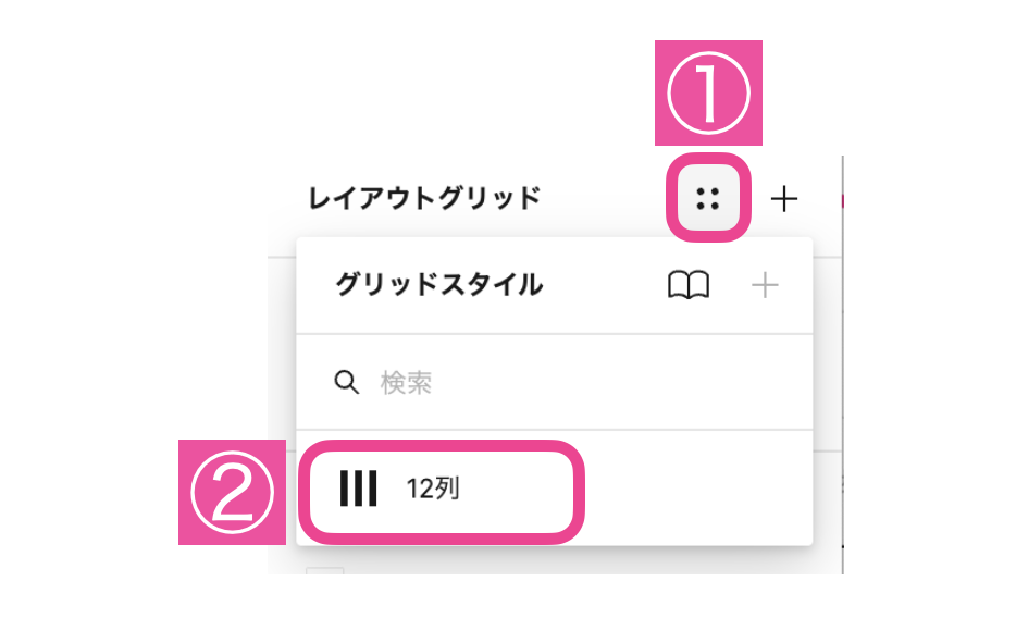 figmaレイアウトグリッド設定画面：登録したグリッドスタイルの指定方法